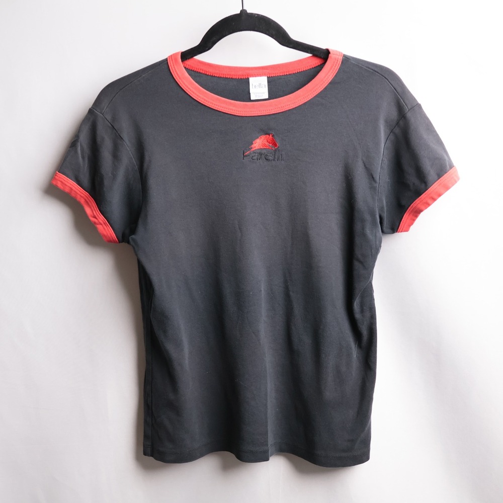 Vintage Y2K Parelli Horse Black Red Ringer T-Shirt Womens Cotton Equestrian 90s
